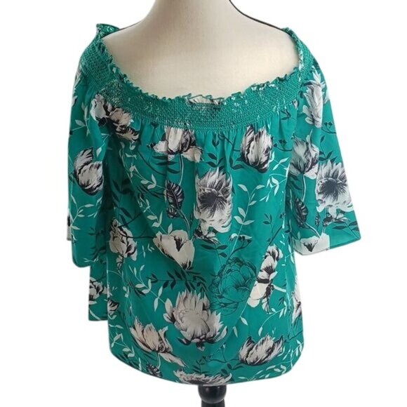Jasmine & Juliana Womens S Green Floral Off Shoulder Smocked Top Blouse Summer - Picture 5 of 7